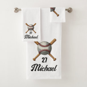 Add Your Name And Number Baseball Crossed Bats Bath Towel Set