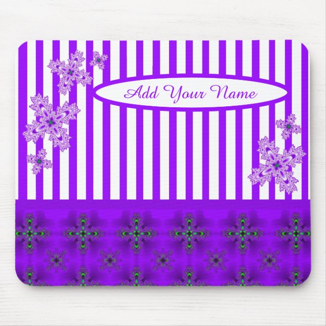Add Your Name , Artdeco Flowers in Retro Style Mouse Pad (Front)
