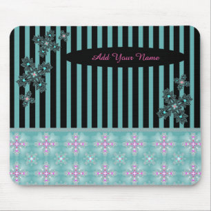 Add Your Name , Artdeco Flowers in Retro Style Mouse Pad