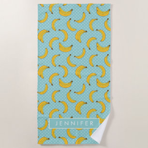 Add Your Name Bananas And Polk Dots Beach Towel