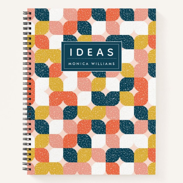 Add Your Name | Bauhaus Retro Geometric Pattern Notebook (Front)