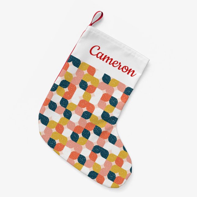 Add Your Name | Bauhaus Retro Geometric Pattern Small Christmas Stocking (Front (Hanging))