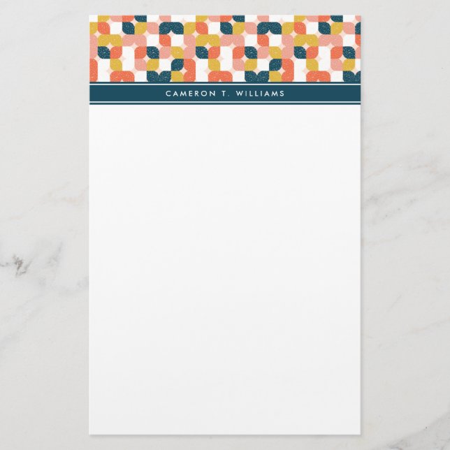 Add Your Name | Bauhaus Retro Geometric Pattern Stationery (Front)