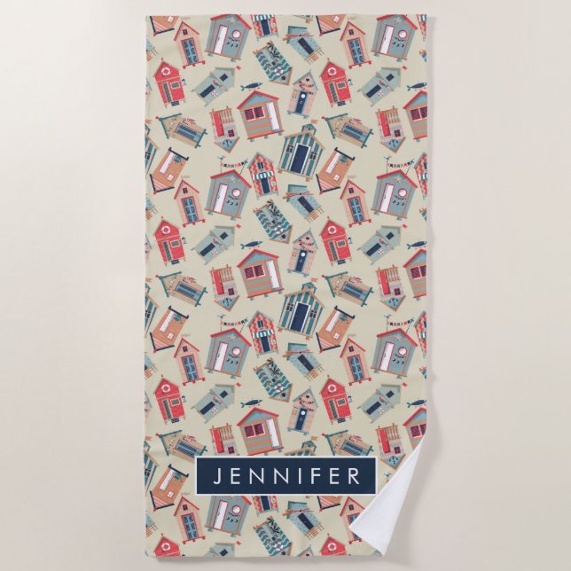 Add Your Name | Beach Hut Pattern Towel (Front)
