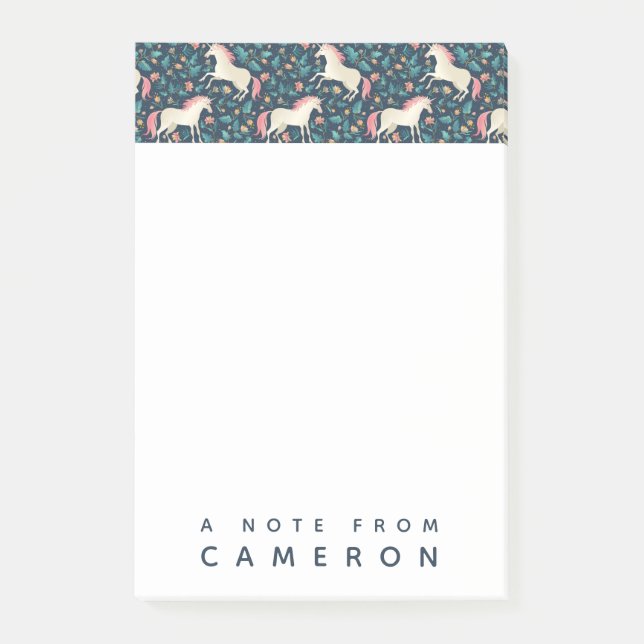 Add Your Name | Beautiful Magical Unicorn Pattern Post-it Notes (Front)