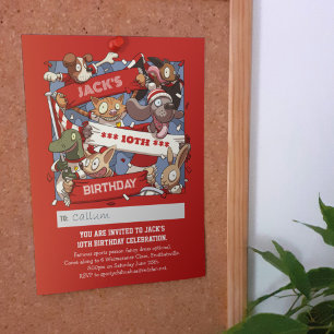 Add Your Name Birthday Animal Fans Red & White Invitation