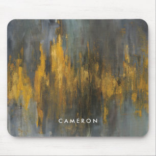 Add Your Name   Black and Gold Abstract Print Mouse Pad