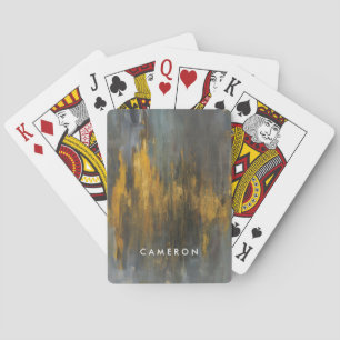 Add Your Name   Black and Gold Abstract Print Playing Cards