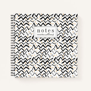 Add Your Name   Black Brush Strokes & Dots Notebook