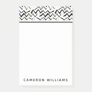 Add Your Name Black Brush Strokes & Dots Pattern Post-it Notes