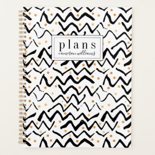 Add Your Name Black Brush Strokes & Dots Planner