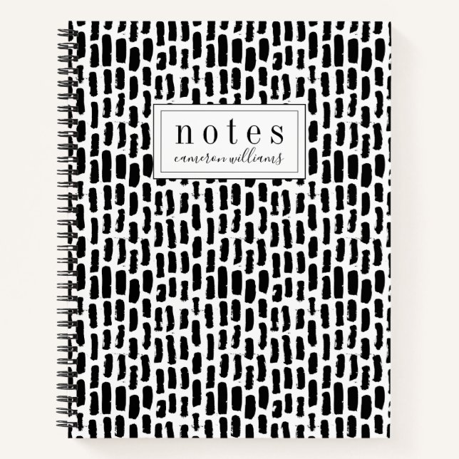 Add Your Name | Black Brush Strokes Pattern Notebook (Front)