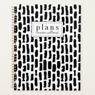 Add Your Name Black Brush Strokes Pattern Planner