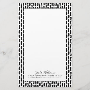 Add Your Name Black Brush Strokes Pattern Stationery