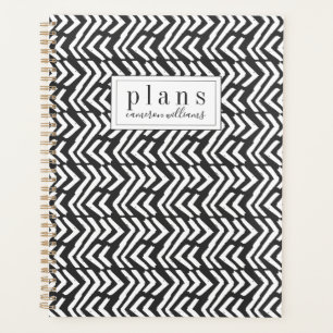 Add Your Name Black Hand Drawn Chevron Pattern Planner