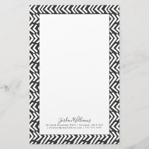 Add Your Name Black Hand Drawn Chevron Pattern Stationery