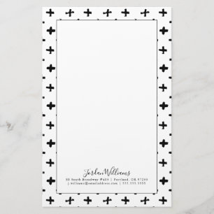 Add Your Name   Black Ink Stoke Cross Pattern Stationery