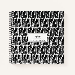Add Your Name Black Ink Stroke Tree Pattern Notebook