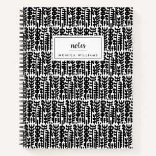 Add Your Name   Black Ink Stroke Tree Pattern Notebook