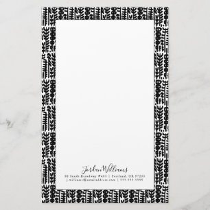 Add Your Name Black Ink Stroke Tree Pattern Stationery