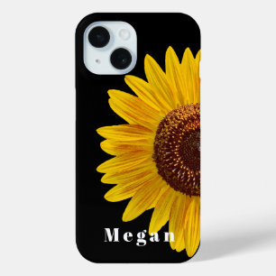 Add Your Name Black Vintage Fun Sunflower  iPhone 15 Case