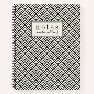 Add Your Name   Black & White Geometric Pattern Notebook