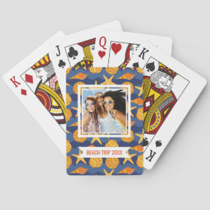 Add Your Name Blue And Orange Seashell Pattern Playing Cards