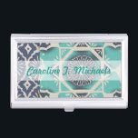 Add Your Name | Blue Batik Tile II Business Card Holder<br><div class="desc">Floral</div>
