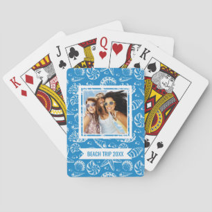 Add Your Name Blue Beach Pattern Playing Cards