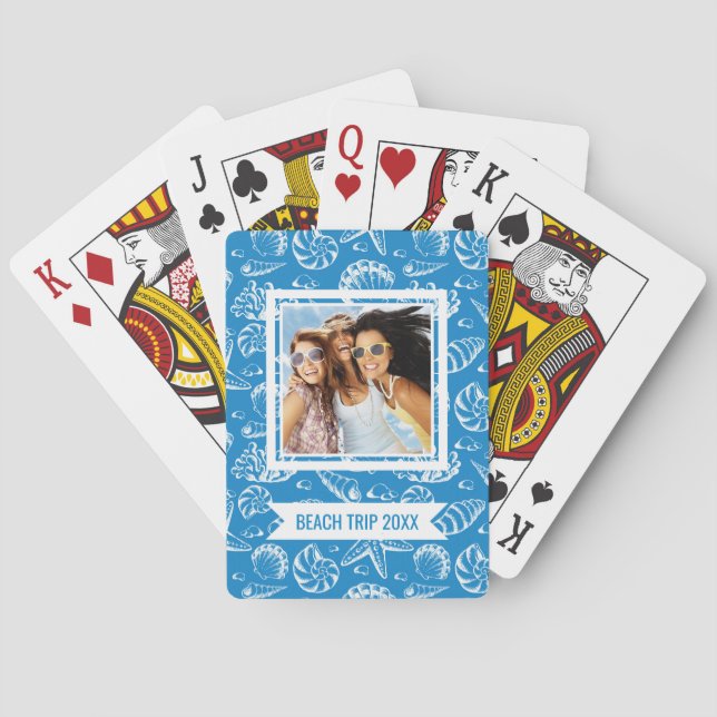 Add Your Name | Blue Beach Pattern Playing Cards (Back)