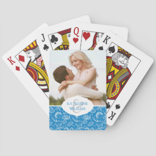 Add Your Name Blue Beach Pattern Playing Cards
