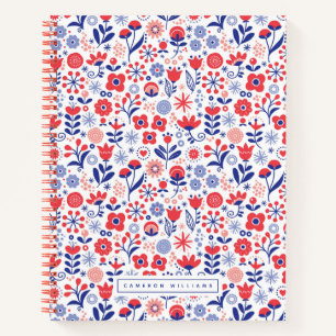 Add Your Name   Blue & Coral Floral Pattern Notebook