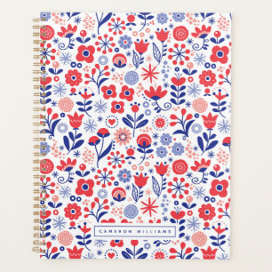 Add Your Name Blue & Coral Floral Pattern Planner