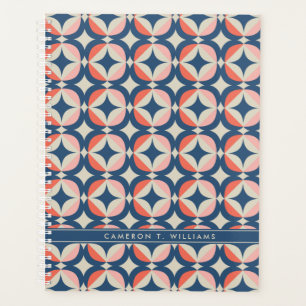 Add Your Name Blue & Coral Geometric Pattern Planner