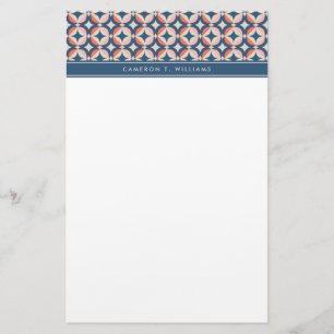 Add Your Name   Blue & Coral Geometric Pattern Stationery