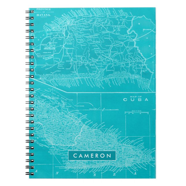 Add Your Name | Blue Cuba Map Spiral Notebook (Front)