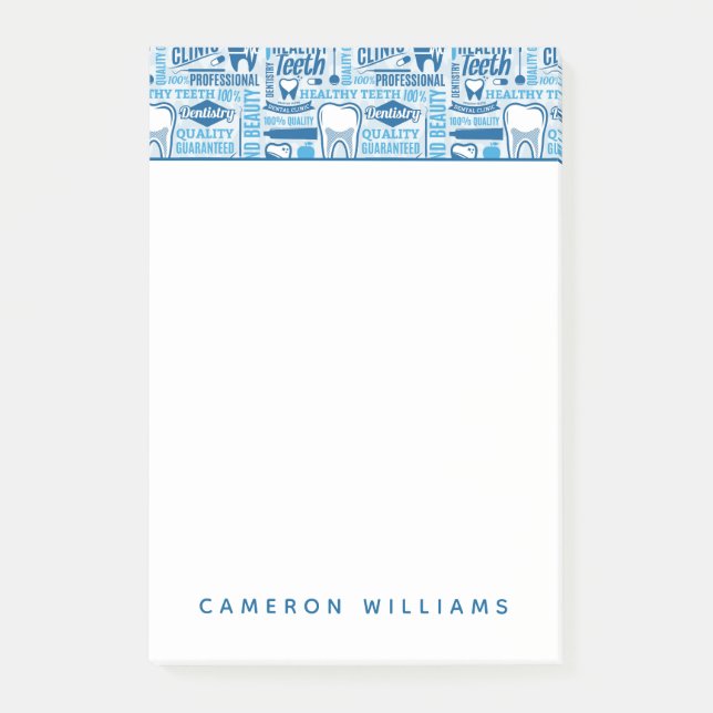 Add Your Name | Blue Dental Clinic Pattern Post-it Notes (Front)