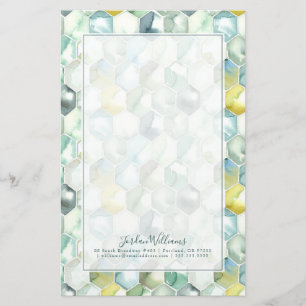 Add Your Name   Blue & Green Aquarelle Honycomb Stationery