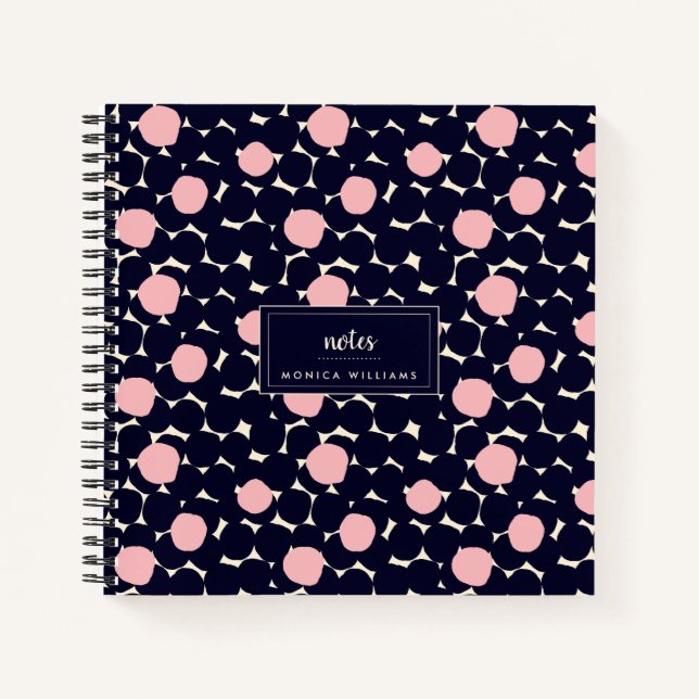 Add Your Name | Blue & Pink Large Dot Pattern Notebook (Front)