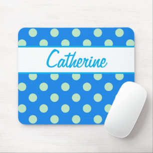 ADD YOUR NAME - Blue Polka dot Mouse Pad