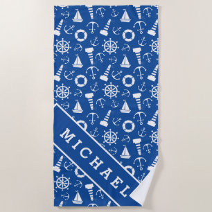 Add Your Name Blue Sea Pattern Beach Towel