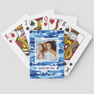 Add Your Name Blue Shark Pattern Monogram Playing Cards
