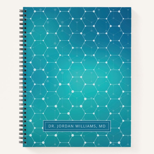 Add Your Name | Blue Teal DNA Pattern Notebook (Front)