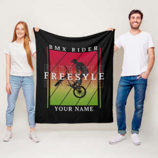 Add Your Name BMX Freestyle Rider - Red Green on Fleece Blanket