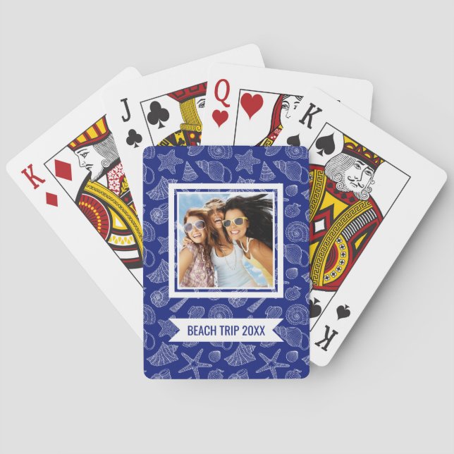 Add Your Name | Bright Blue Shell Pattern Playing Cards (Back)