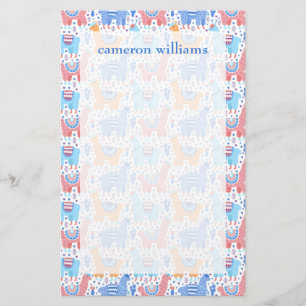 Add Your Name Bright Colourful Alpaca Pattern Stationery