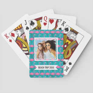 Add Your Name   Bright Flamingo Pattern Playing Cards
