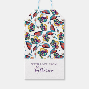 Add Your Name Bright Hibiscus Pattern Gift Tags