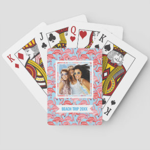 Add Your Name   Bright Pink Flamingos On Blue Playing Cards