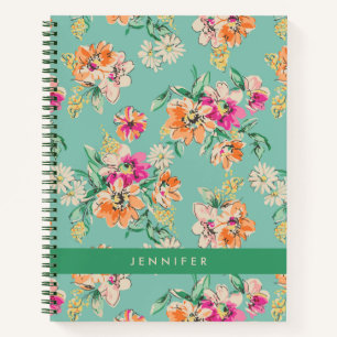 Add Your Name Bright Sketch Floral Pattern Notebook